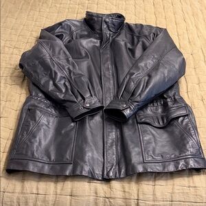 Men's Black Leather Field Jacket - Military Style